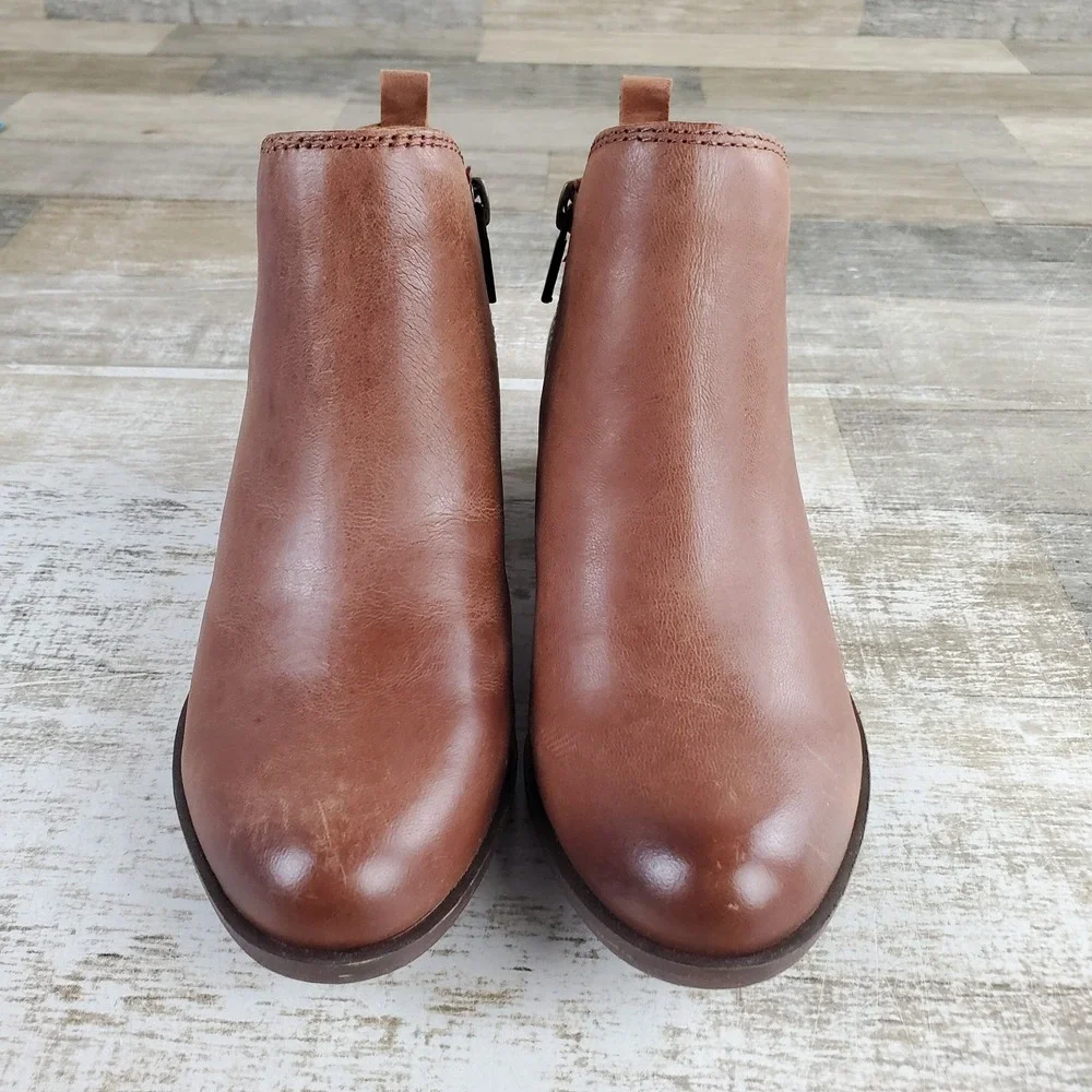 Lucky Brand Basel Womens Booties Sz 5 W Toffee Brown Leather Side Zip Ankle Boot